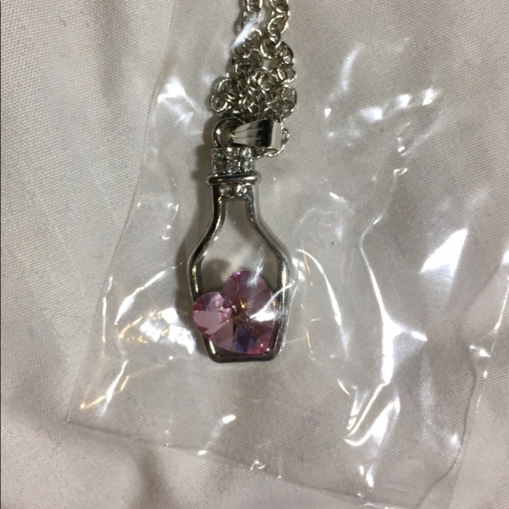Silver “Pink 💗 in a Bottle” Necklace w/ Crystals - Picture 2 of 3